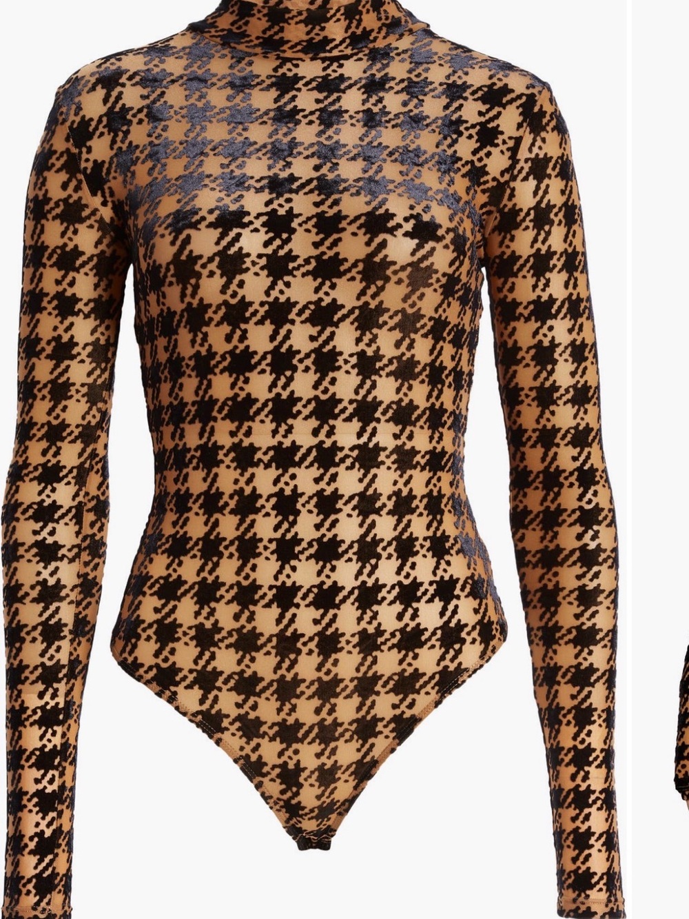 naked wardrobe Camel and Black Houndstooth Long-Sleeve Bodysuit